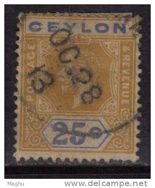 Ceylon Used 1912, Wmk Crown CA, KGV  25c Orange And Blue - Ceylon (...-1947)