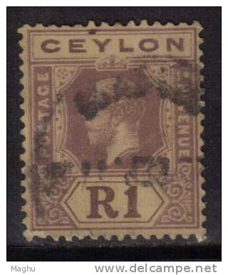 Ceylon Used 1912, Wmk Crown CA, KGV R1/- Purple On Yellow - Ceylan (...-1947)