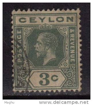 Ceylon Used 1912, Wmk Crown CA, KGV 3c Deep Green - Ceylon (...-1947)
