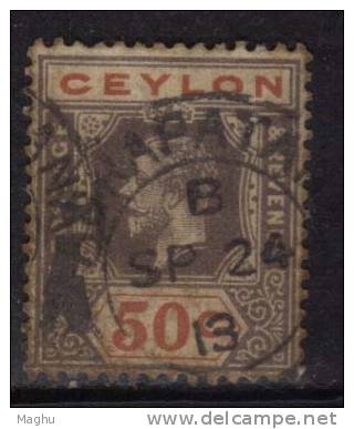 Ceylon Used 1912, Wmk Crown CA, KGV 50c Black And Scarlet - Ceylon (...-1947)
