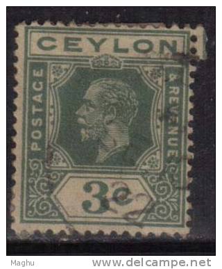 Ceylon Used 1921, Wmk Script CA,  KGV  3c Green - Ceylon (...-1947)