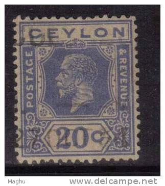 Ceylon Used 1921, Wmk Script CA, KGV 20c  Bright Blue - Ceylan (...-1947)