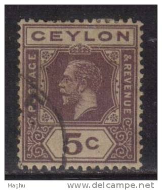 Ceylon Used 1921, Wmk Script CA, KGV 5c Purple ??? - Ceylan (...-1947)