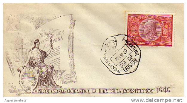 EMISION CONMEMORATIVA DE LA JURA DE LA CONSTITUCION 1949 SOBRE 1ER DIA DE EMISION OHL - FDC