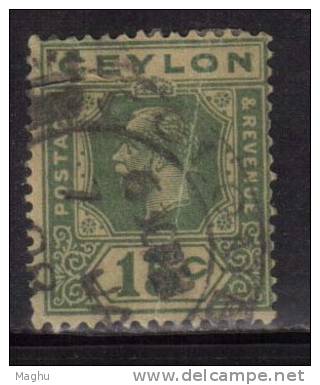 Ceylon Used  1924, Wmk Scirpt CA, KGV 15c Green/Pale Yellow, Cond., Creased, As Scan - Ceylon (...-1947)