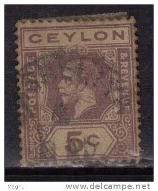 Ceylon Used  1921, Wmk Scirpt CA, KGV 5c Bright Magenta - Ceylon (...-1947)