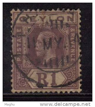 Ceylon Used 1912, Wmk Crown CA, KG V  R1/- Purple - Ceylon (...-1947)