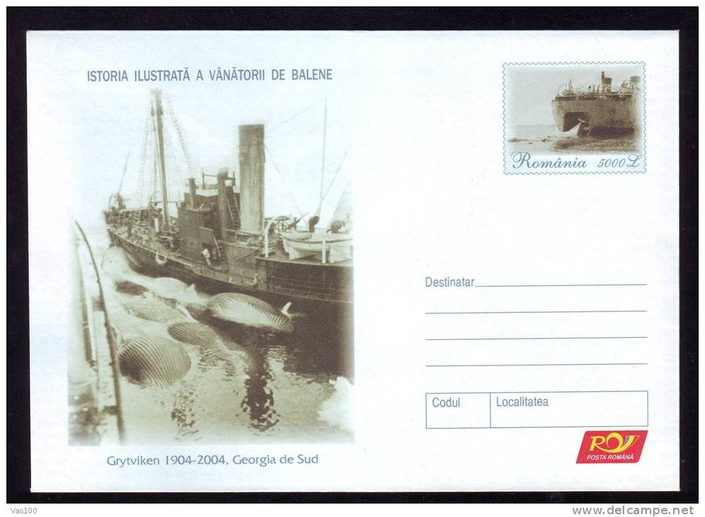 HISTORY OF WHALE HUNTING, 2004, COVER STATIONERY, ENTIER POSTALE, UNUSED, ROMANIA - Baleines