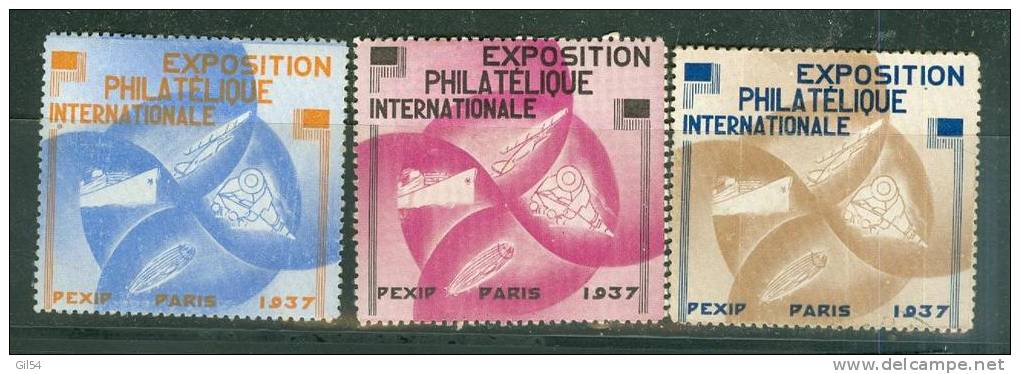 Lot De 3 Vignettes  **   Exposition Philatélique 1937 - Ai2301 - Filatelistische Tentoonstellingen