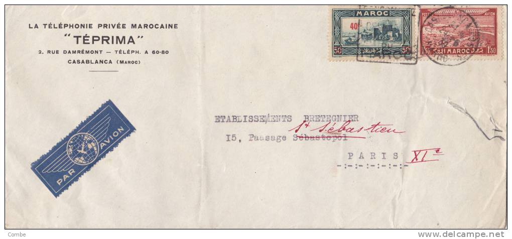 Belle Lettre Maroc, 1956, La Téléphonie Privée Marocaine TEPRIMA, Casablanca/1032 - Briefe U. Dokumente