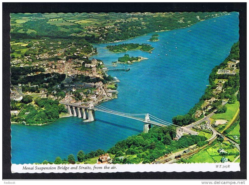 RB 838 - Bamforth Postcard Menai Suspension Bridge And Straits, From The Air - Anglesey Wales - Anglesey