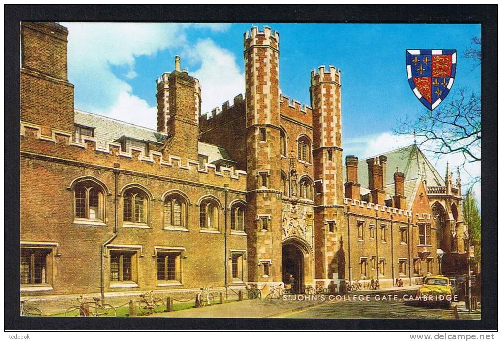 RB 838 - J. Salmon Postcard - St John's College Gate Cambridge &amp; Shield Coat Of Arms - Cambridge