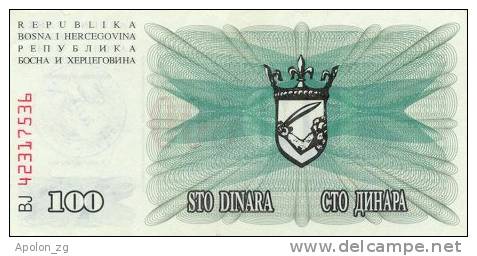 BOSNIA:  100 000 Dinara On 100 Dinara, 1993 UNC *P-56d * 16mm High Red Zeroes - 24.12.1993 - Bosnië En Herzegovina
