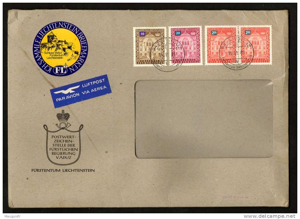 DF / LIECHTENSTEIN SUR ENVELOPPE CARTONNEE / TIMBRES DE SERVICE N° 57 - 58 - 68 X 2 / CIRCULEE EN 1985 - Service