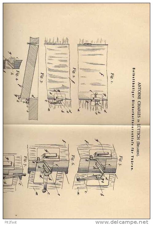 Original Patentschrift -  Türverschluß , Schreiner , Tischler , Lüttich - Belgien 1900 !!! - Other & Unclassified