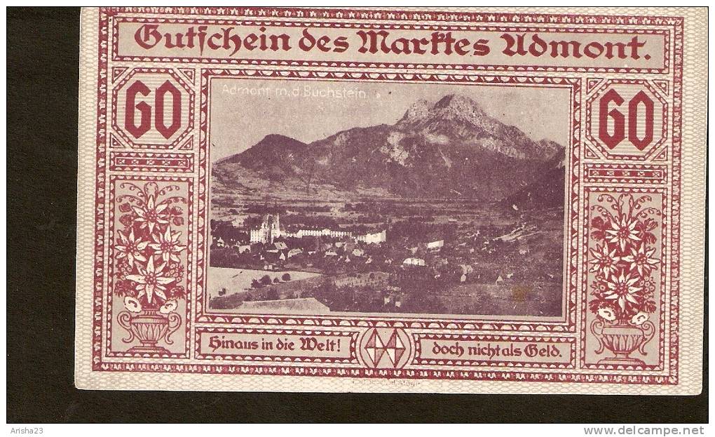 Austria, Gutschein Des Marktes ADMONT , Steiermark - 60 Heller 1920 - Admont M.d. Buchstein - Austria