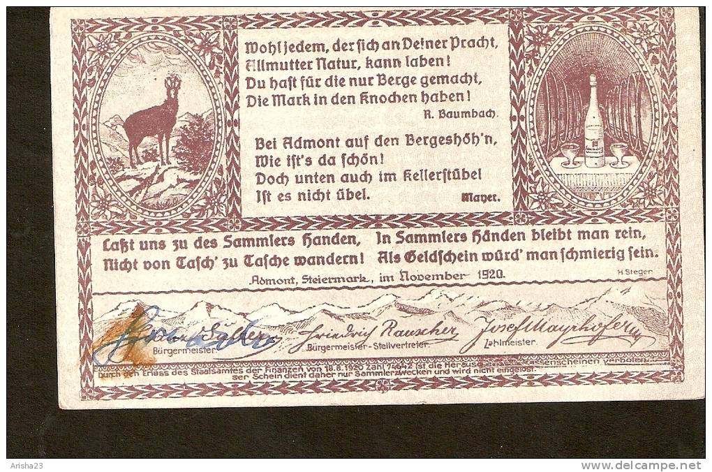 Austria, Gutschein Des Marktes ADMONT , Steiermark - 60 Heller 1920 - Admont M.d. Buchstein - Austria