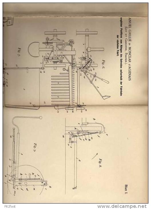Original Patentschrift -  Mähmaschine E.Grille In Monclar - Frankreich 1900 !!! - Trattori