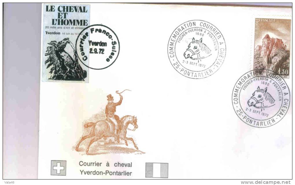 LE CHEVAL ET L'HOMME N° 1441  COMMEMORATION COURRIER A CHEVAL 1972 - Briefe U. Dokumente