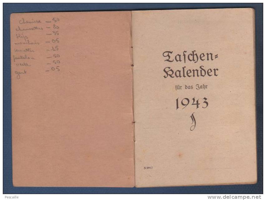 CALENDRIER CALEPIN - TASCHEN KALENDER FÜR DAS JAHR 1943 - ANNOTE - Klein Formaat: 1941-60