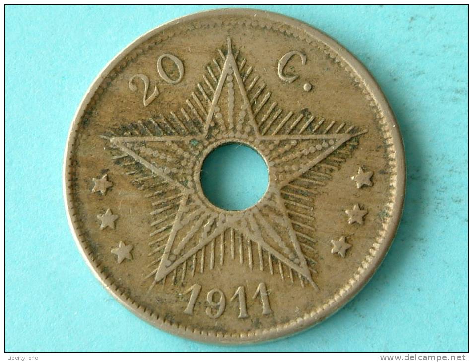 1911 - 20 CENT / KM 19 ( Uncleaned - For Grade, Please See Photo ) ! - 1910-1934: Albert I