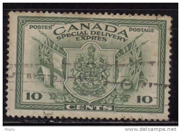 Canada Used 1942 Special Delivery 10 Green, Coat Of Arms - Aangetekend