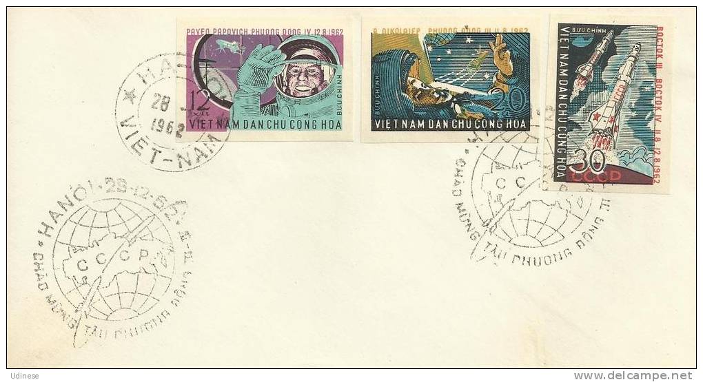 NORTH VIETNAM 1962 - VOSTOK II AND IV - CPL. SET - IMPERFORATED - FDC - VERY RARE! - Asie