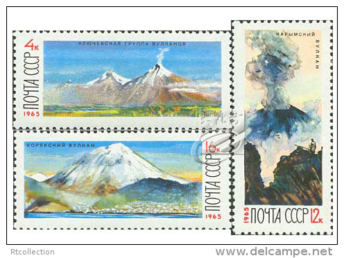 USSR Russia 1965 Volcanoes Of Kamchatka Nature Kluchevsky Volcano Geology Geography Places Stamps MNH Michel 3138-3140 - Volcanos