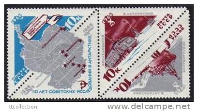 USSR Russia 1966 -10th Anniversary Of Antarctic Reseach Map Ship Snow Vehicle Car MNH Michel 3181-3183 Scott 3162-3164 - Collections