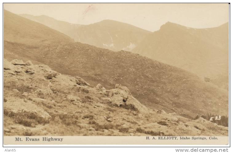 Mt Evans Highway CO Colorado, Mountain Road, Elliott Photographer, C1920s/40s Vintage Real Photo Postcard - Rocky Mountains