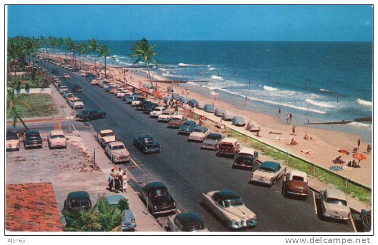 Palm Beach FL Florida, Ocean Boulevard View, Great Autos, C1950s Vintage Postcard - Palm Beach