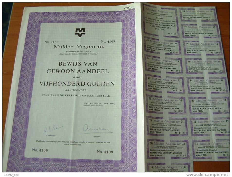 " MULDER - VOGEM Nv " Bewijs Van Gewoon Aandeel N° 4109 / 1966 ( Voir Photo Pour Detail )! - M - O