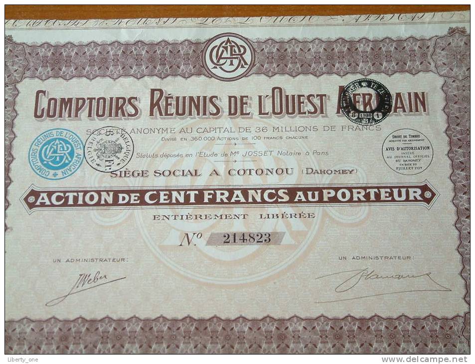 Comptoirs Réunis De L'Ouest Africain Siège à COTONOU ( Dahomey ) N° 214823 / 1929/30 ( Voir Photo Pour Detail )! - Andere & Zonder Classificatie