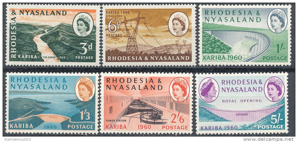 RHODESIA AND NYASALAND 1960 KIRIBA ROYAL OPENING OF THE WATER DAM SC# 172-177 VF MNH - Rhodesia & Nyasaland (1954-1963)