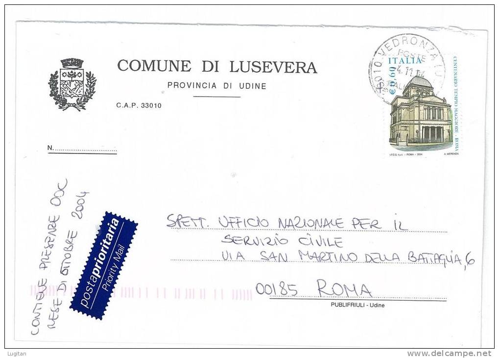 LUSEVERA  CAP 33010 - UDINE - ANNO 2004  - LS  - FRIULI V.G. -TEMATICA COMUNI D'ITALIA - STORIA POSTALE - Macchine Per Obliterare (EMA)