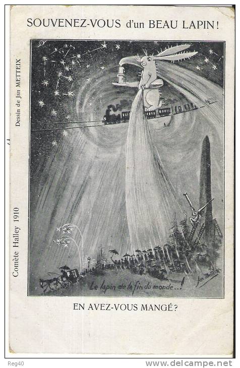 THEME - ASTRONOMIE - HUMORISTIQUE  - COMETE HALLEY  1910 - SOUVENEZ VOUS D'UN BEAU LAPIN - Astronomy