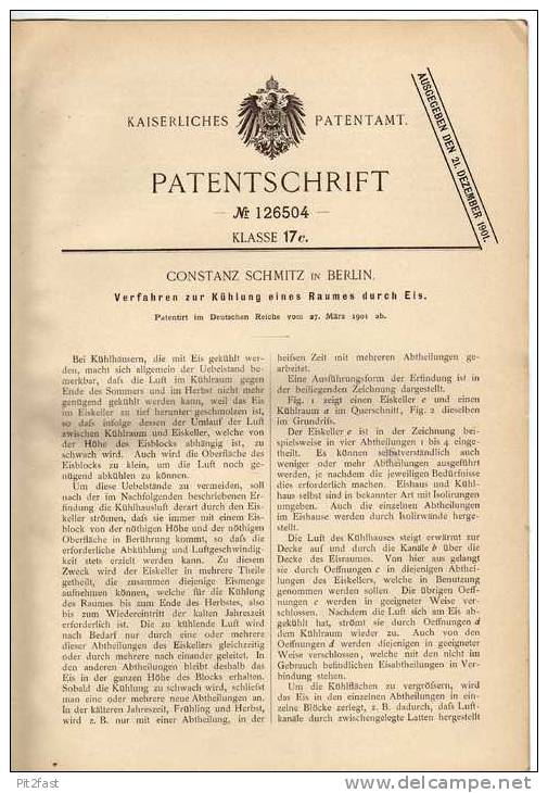 Original Patentschrift - Constanz Schmitz In Berlin , Kühlung Eines Raumes , Klimaanlage 1901 !!! - Architectuur