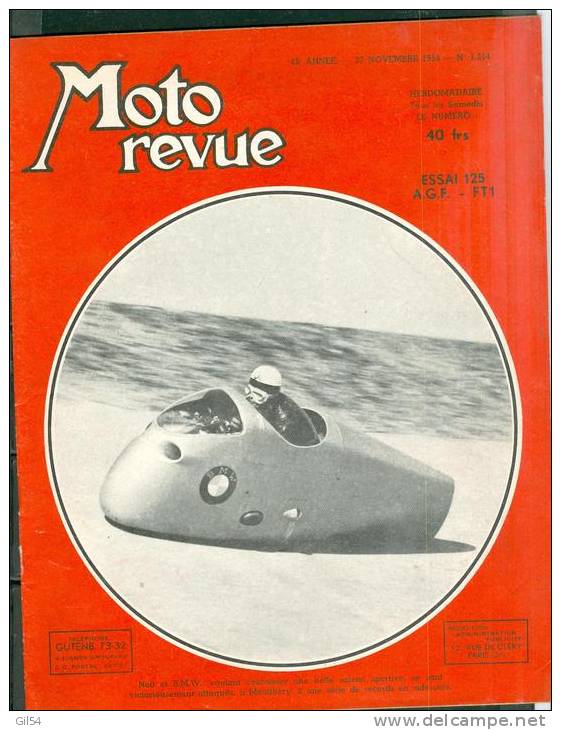 Moto Revue -  327 Novembre 1954 - N° 1214 - Essai 125 A.G.F. - FT1- Moto 11 - Motorrad