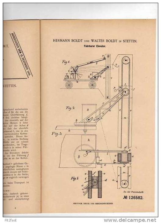 Original Patentschrift -  H. Und B. Boldt In Stettin , Elvator , Feuerlöscher , Kran Für Schiffe 1900 !!! - Tools