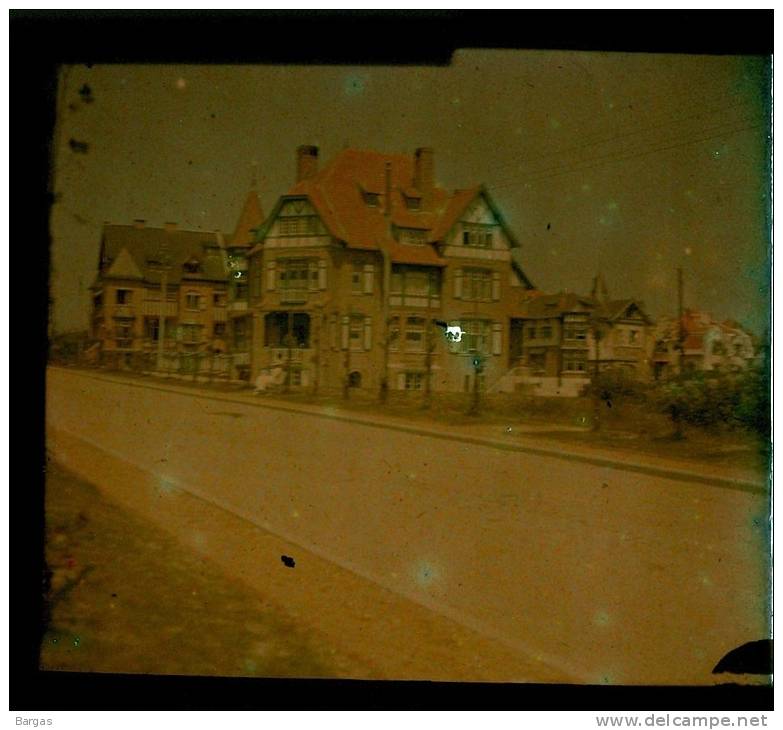 RARE Superbe Et Rare Autochrome Mer Belge Villas à Duinbergen - Plaques De Verre