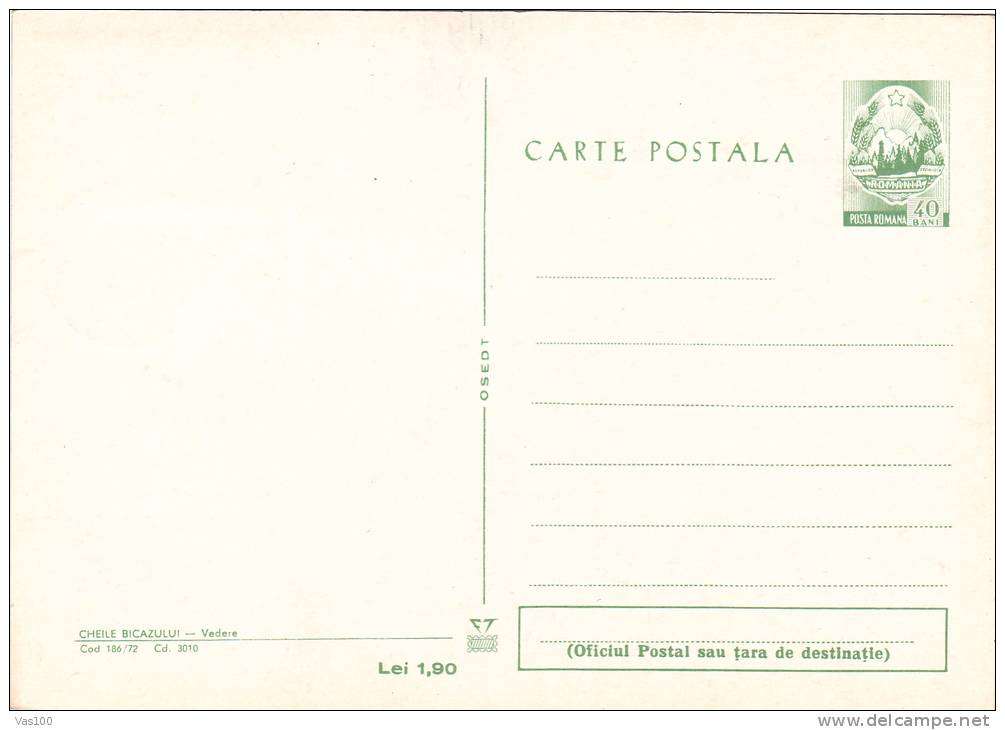 LACU ROSU RESORT, 1972, CARD STATIONERY, ENTIER POSTALE, UNUSED, ROMANIA - Thermalisme