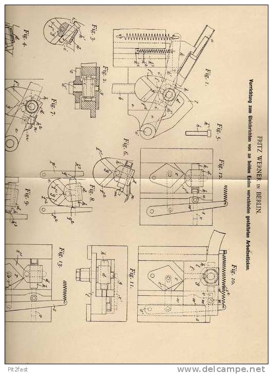 Original Patentschrift - F.Werner In Berlin , Gleichrichter Für Arbeitsstücke , 1901  !!! - Tools