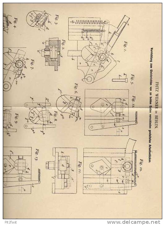 Original Patentschrift - F.Werner In Berlin , Gleichrichter Für Arbeitsstücke , 1901  !!! - Máquinas