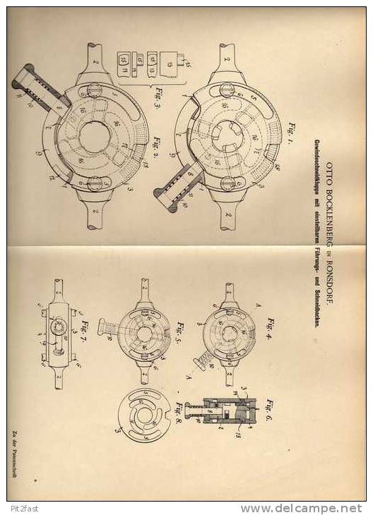 Original Patentschrift - O. Bocklenberg In Ronsdorf , Gewindeschneidkluppe 1901  !!! - Maschinen