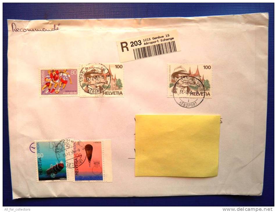 Registered Cover Sent From Switzerland To Lithuania On 1995, Soccer Football, Europa Cept Ship, Hot Air Balloon, Simenon - Lettres & Documents