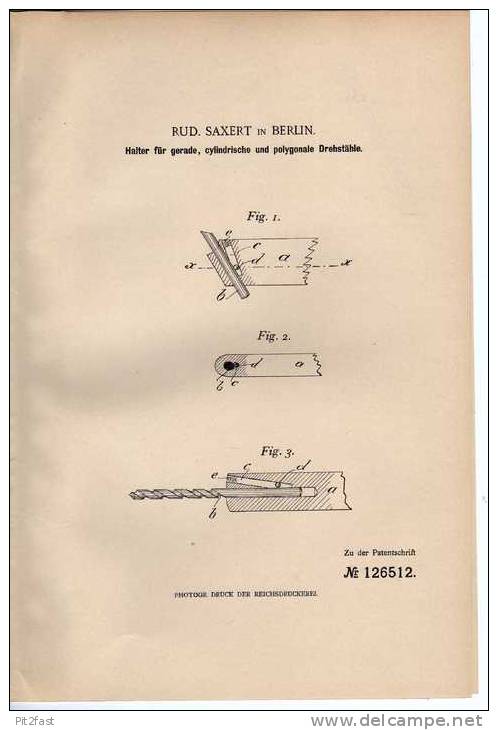 Original Patentschrift -  Raud. Saxert In Berlin , Halterung Für Drehbank , Drehstähle , 1900 !!! - Machines