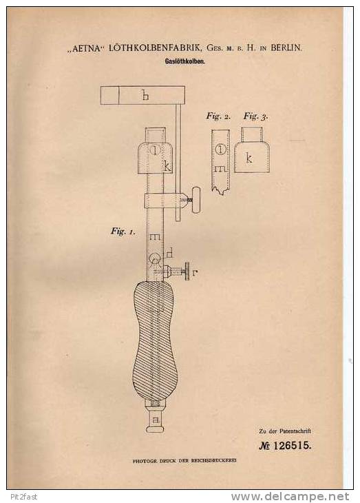 Original Patentschrift -  AETNA Löthkolbenfabrik GmbH In Berlin , Lötkolben , 1900 !!! - Máquinas