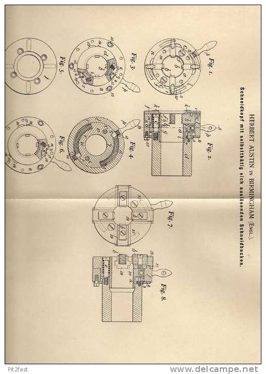 Original Patentschrift -  Herbert Austin In Birmingham - England , Gewindeschneider  !!! - Maschinen