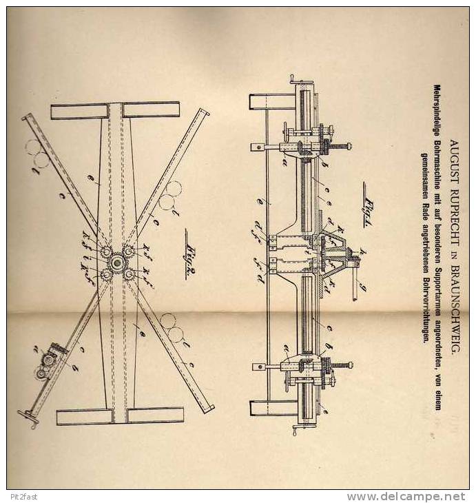 Original Patentschrift - August Ruprecht In Braunschweig , Bohrmaschine , 1900!!! - Maschinen