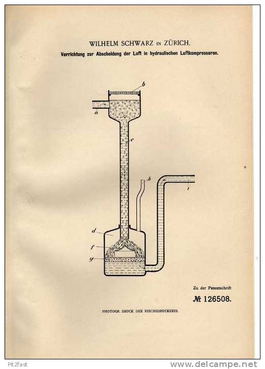 Original Patentschrift - W. Schwarz In Zürich , Kompressor , 1900  !!! - Macchine